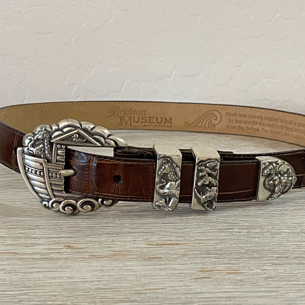 Vintage Brighton Belt Noah's Ark Museum Brown Leather Silver 36308 1995 Small - Picture 4 of 13